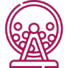 Magenta bingo icon showing numbered balls inside a circular cage.