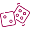 Magenta line icon of two dice showing different face values.