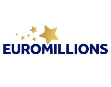 EuroMillions logo with blue lettering, gold stars, and a large gold star symbol.