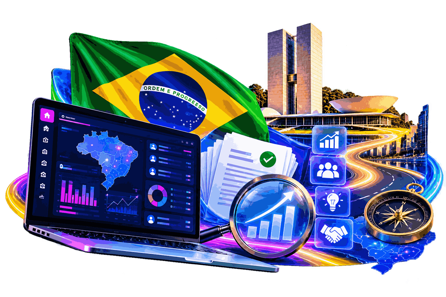Brazil betting market illustration featuring regulatory monitoring, data analytics, compliance documentation and the Brazilian National Congress.
